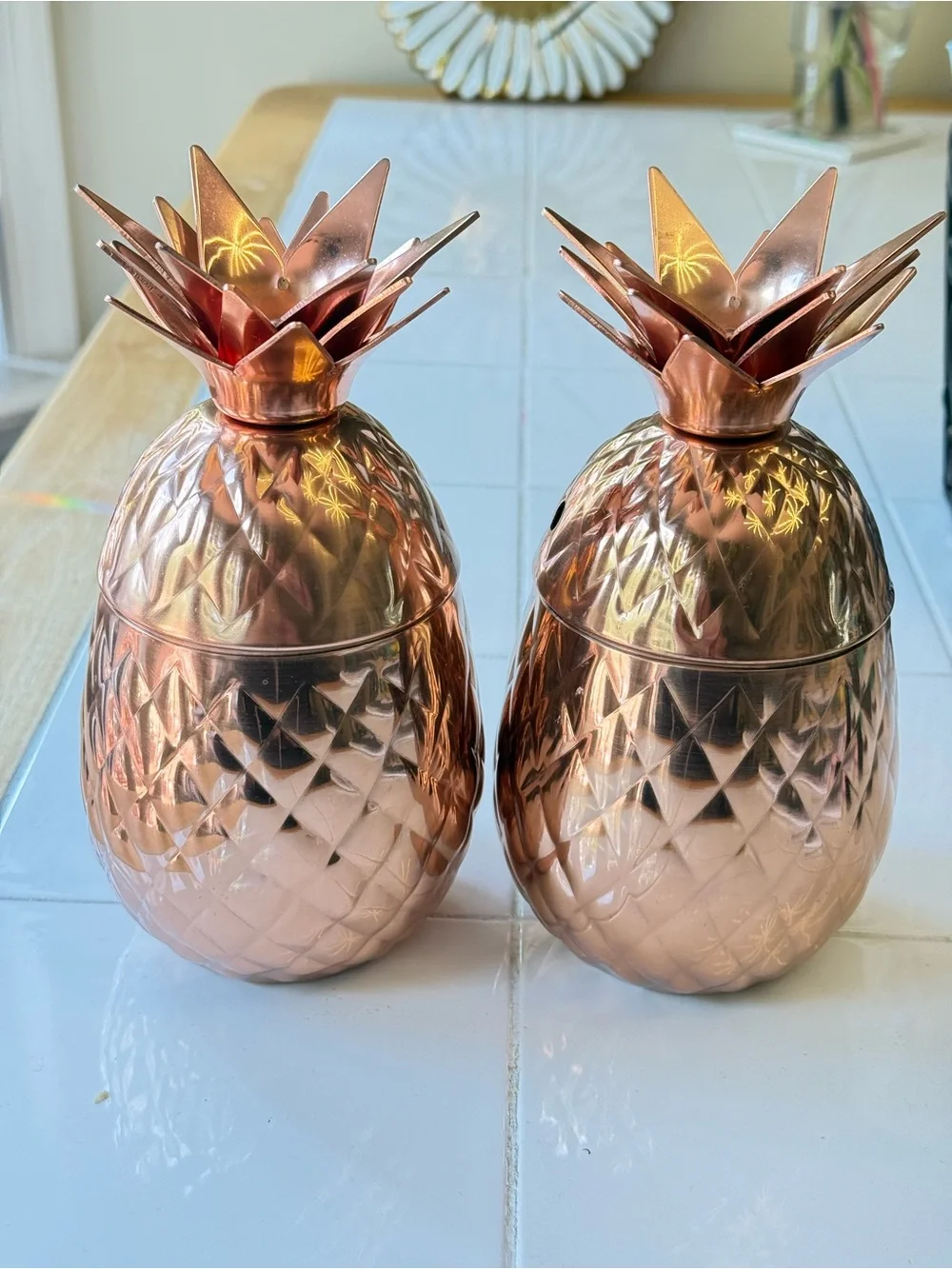 Pier One Decorative Rose Gold Pineapple Canisters - Set of 2